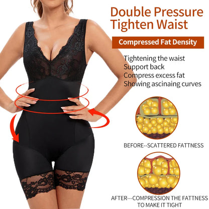 Full Body Shaper Women Bodysuit Shapewear Double V Neck