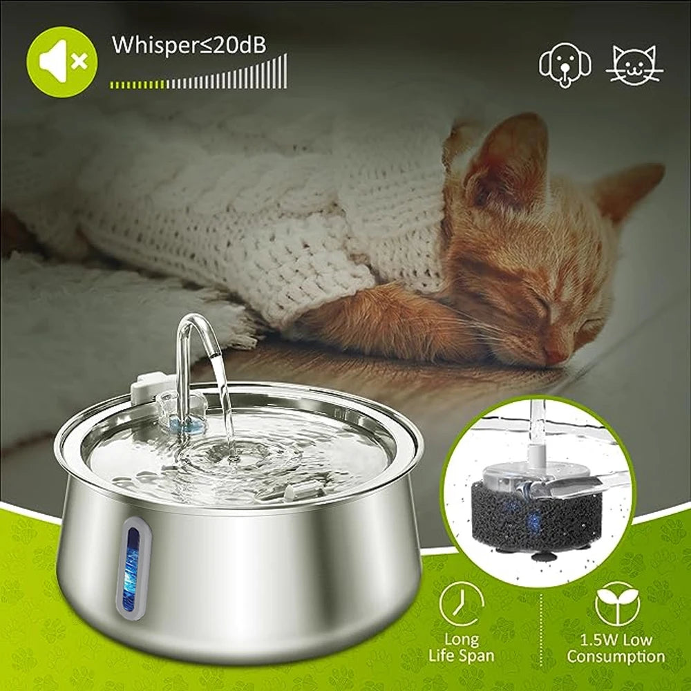 4L Stainless Steel Automatic Pet Water Dispenser Cat Water Fountain Ultra Quiet Dog Water Fountain with Filter Cat Products