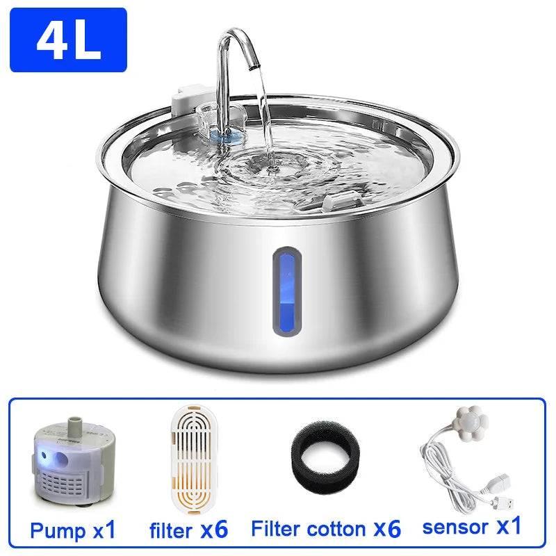 4L Stainless Steel Automatic Pet Water Dispenser Cat Water Fountain Ultra Quiet Dog Water Fountain with Filter Cat Products