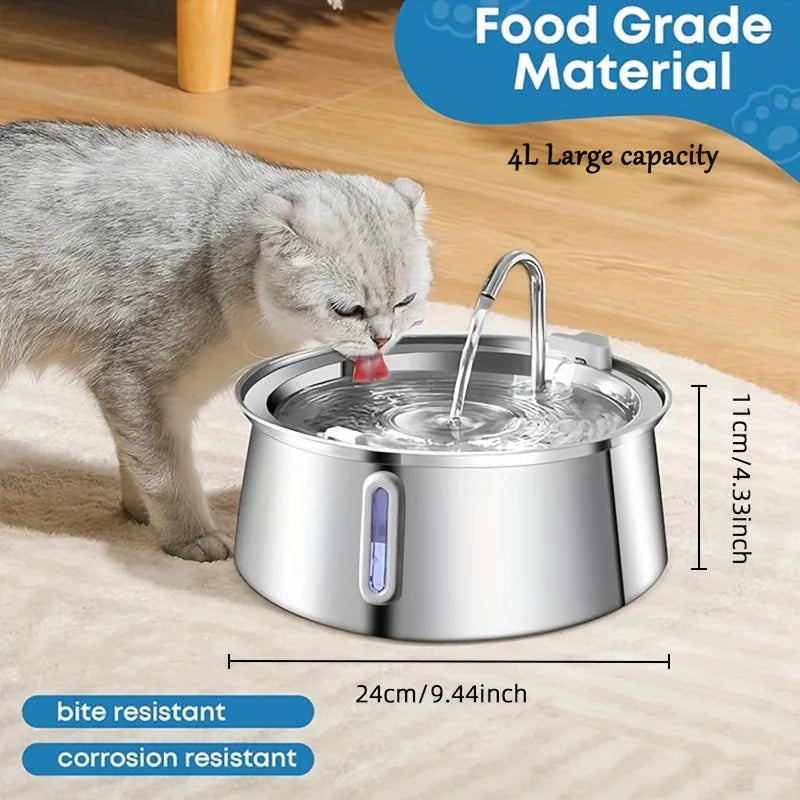 4L Stainless Steel Automatic Pet Water Dispenser Cat Water Fountain Ultra Quiet Dog Water Fountain with Filter Cat Products