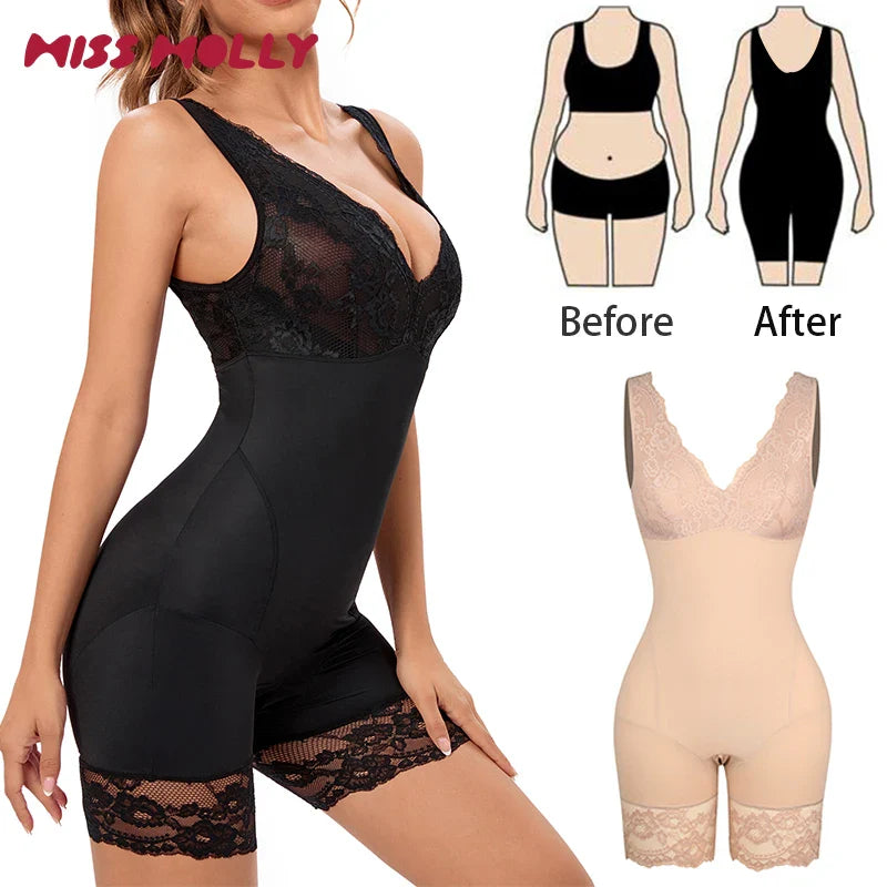 Full Body Shaper Women Bodysuit Shapewear Double V Neck