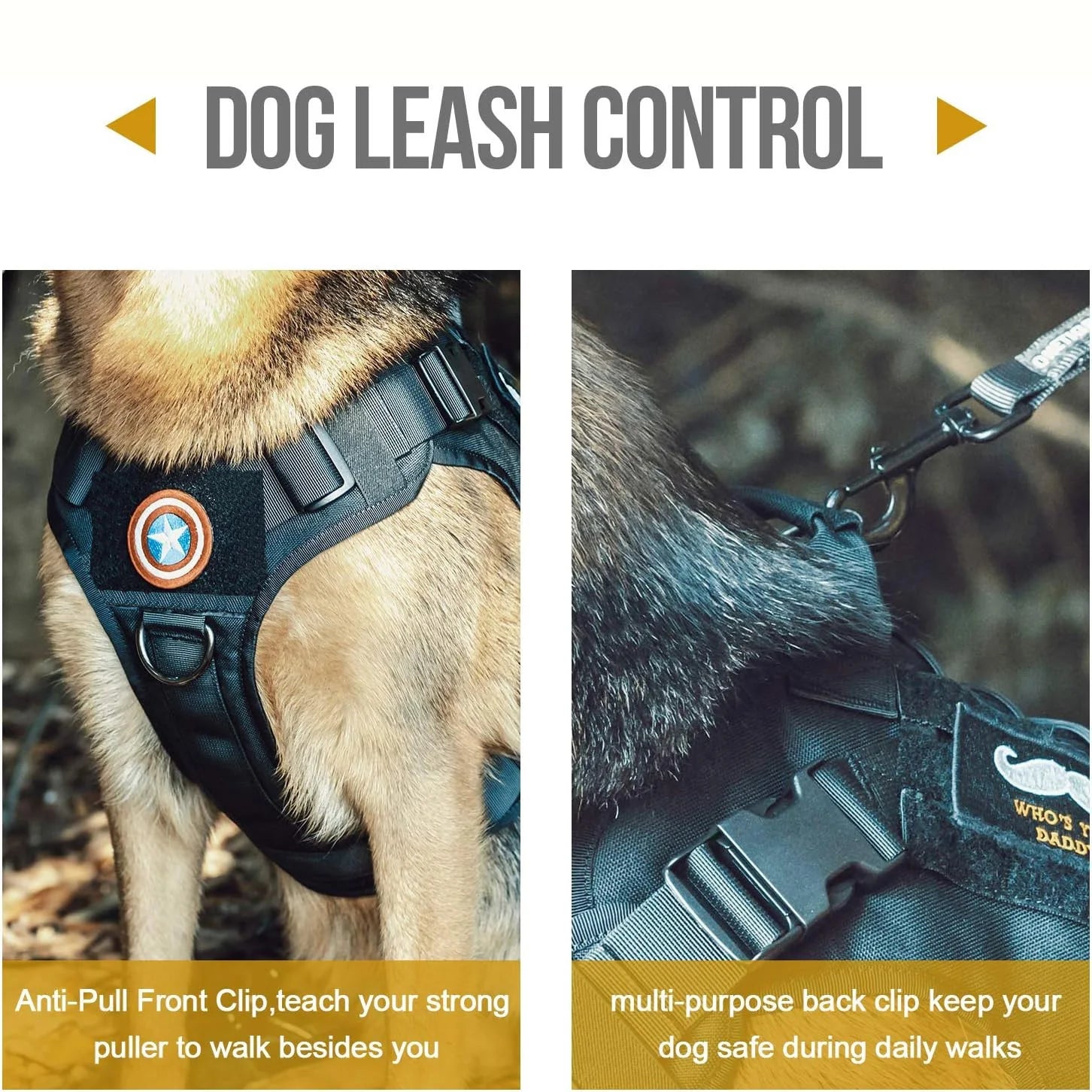 Dog Harness,Tactical Dog Harness with Handle,No-Pull Service Dog Vest with Hook & Loop Panels,Adjustable Dog Vest Harness for Wa