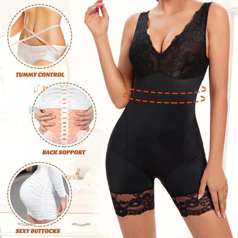 Full Body Shaper Women Bodysuit Shapewear Double V Neck