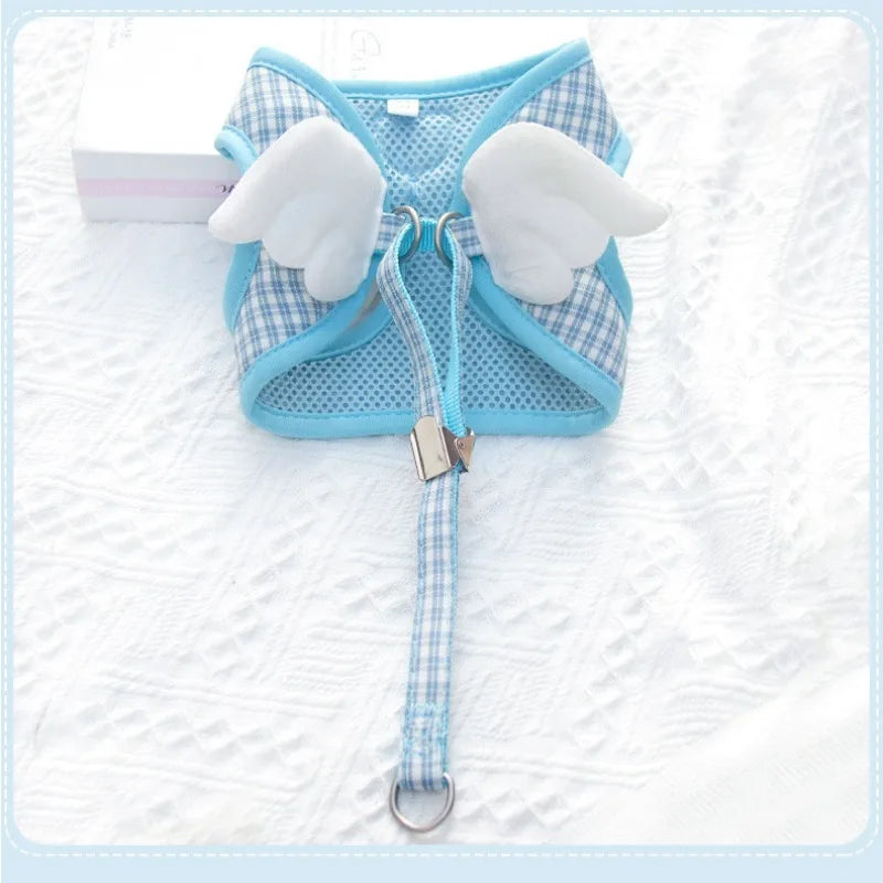 Dog Harness and Leash Set with Angel Wings Pets Adjustable Mesh Vest Harness with Wings and Bow for Small Medium Dogs Cats